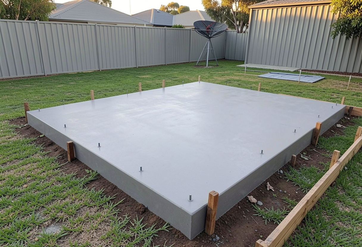 Thickened concrete hardstand for a boat and caravan in Belmont North