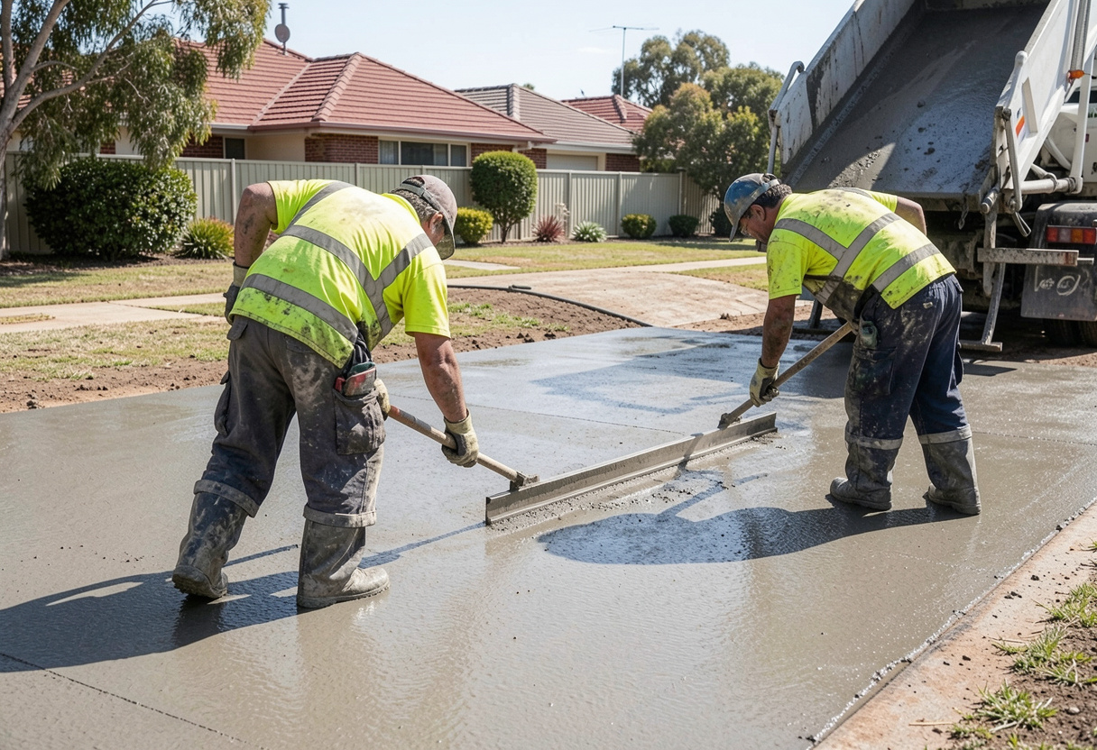 Old spalled driveway replaced with new reinforced concrete in Belmont North