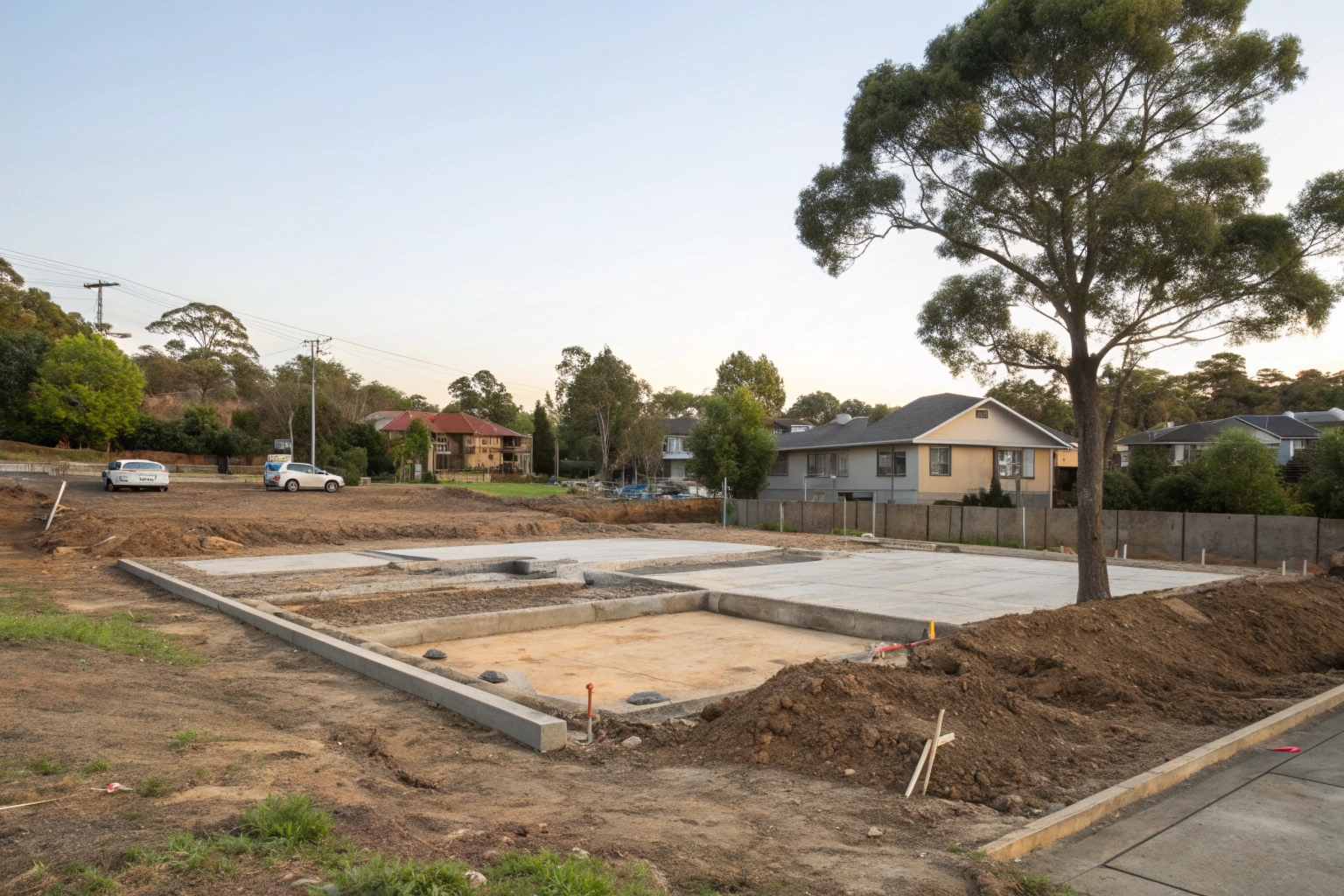 Excavated site prepared for concrete foundation Newcastle