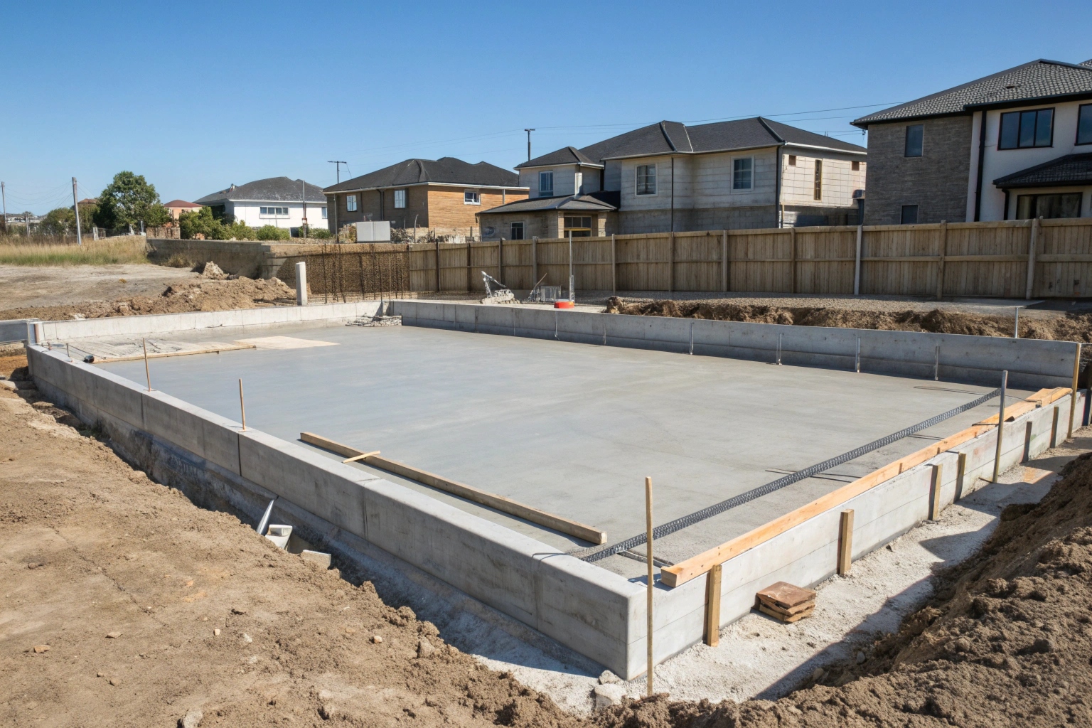 Completed concrete foundation Newcastle ready for construction