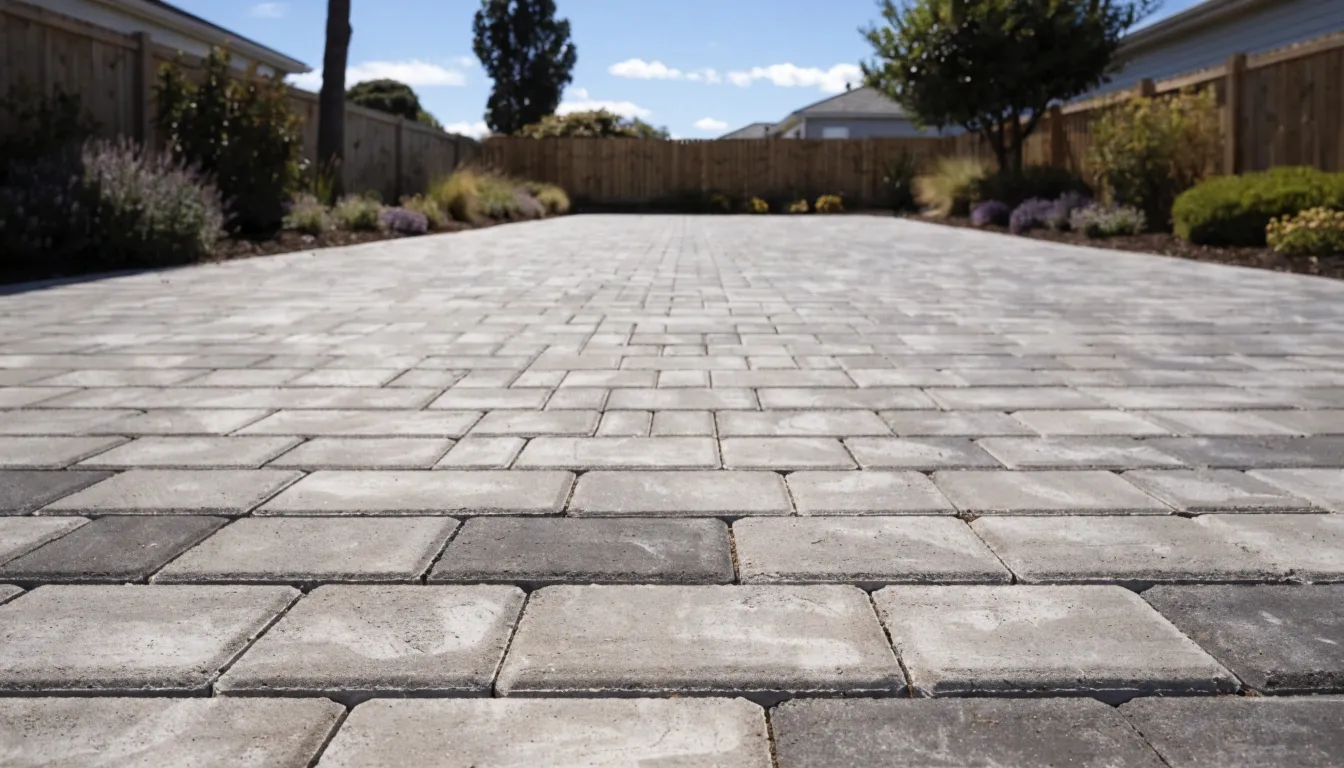Freshly completed concrete paver patio in a Newcastle backyard